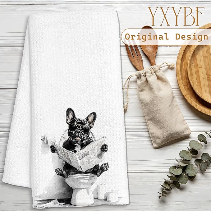 Funny French Bulldog Bathroom Hand Towels, Frenchie Gifts for Women Men, Gifts for French Bulldog Lovers Hand Towels for Guest Bath Room Washroom Restroom Decor 16x24 Inches