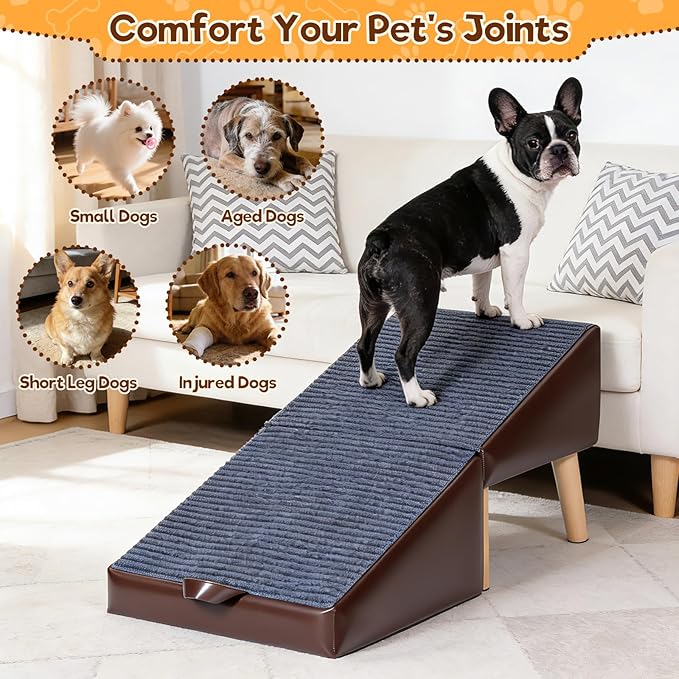 Dog Ramp for Small Dogs, 13.5" H-16 Wide Foldable Dog Stairs Ottoman for Bed and Couch,2 in 1 Pet Ramp & Steps,Split Ottoman Design,Non-Slip Wooden Pet Stairs for Puppy Senior Injured Dogs & Cats