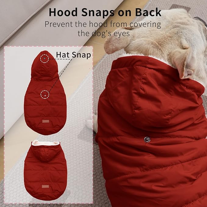 Vecomfy Fleece Lining Extra Warm Dog Hoodie in Winter for Large Dogs Jacket Pet Coats with Hooded,Red XXXL