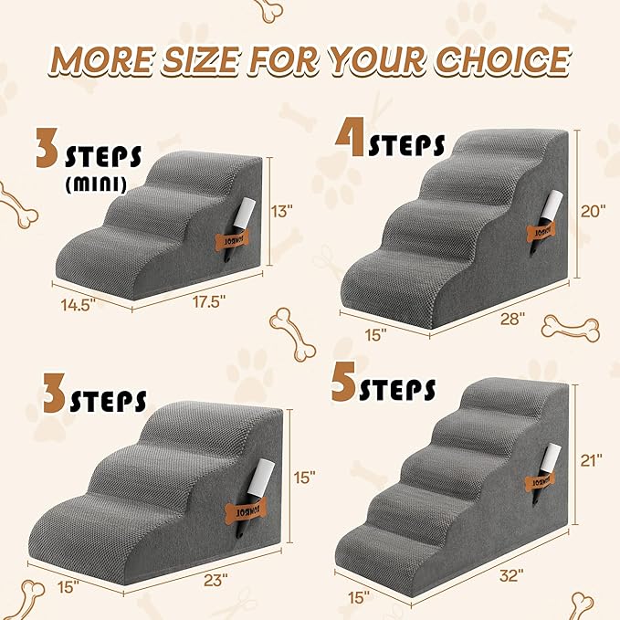 Dog Stairs, Romrol Dog Steps Ramp for High Bed and Couch, Dogs Ramp with Durable Non-Slip Waterproof Fabric Cover, Pet Stairs for Small Dogs and Cats or Pets Joints, 4-Tiers,Grey