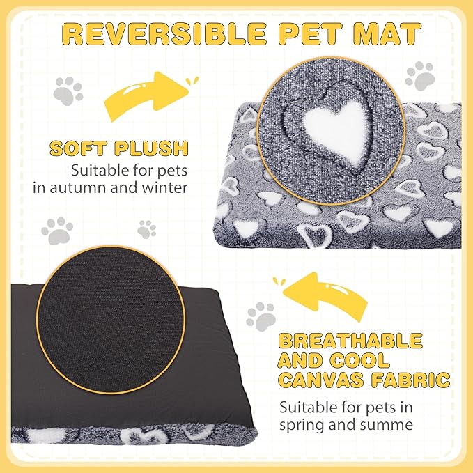 VitalCozy 3 Pcs Waterproof Reversible Dog Crate Pad Warm and Cool Dog Cats Bed Mat for Crates Sleeping Mat Cozy Heart Pattern Pet Bed for Puppy Cat Puppy Kitten Cushion Carrier, Grey(24"x18"x1.6")
