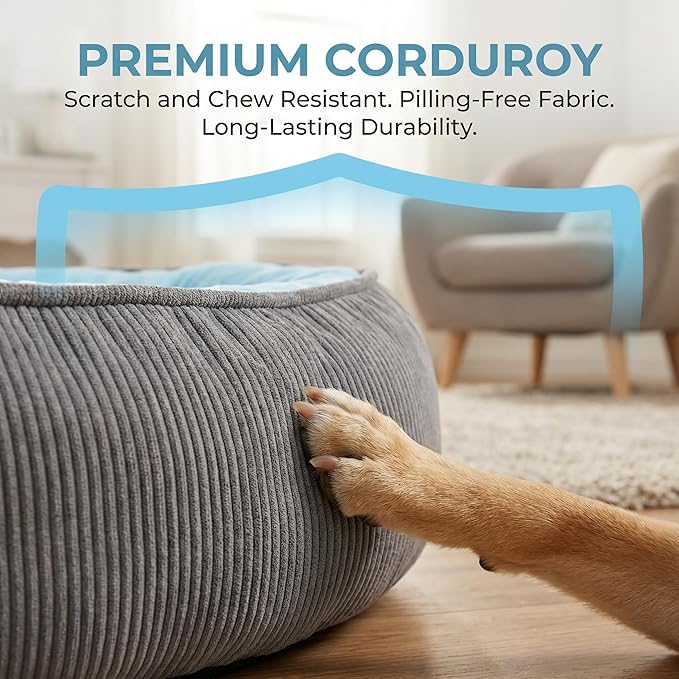 Calming Dog Bed for Medium to Large Dogs 30"x20" - Orthopedic Washable Pet Bed with Anti-Slip Bottom, Indoor Soft Cat Bed with Removable Cover (Sky Blue)