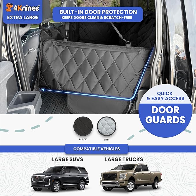 4Knines Back Seat Extender for Dogs, Hard Bottom Waterproof Backseat Protector with EZ Door Guard (Black, XLarge)