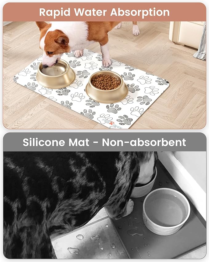 PEISAINOX Cat Dog Food Mat, Rapid Water Absorption Dog Mat for Food and Water,100% Waterproof Cat Dog Bowl Mat, 16"x27"-White