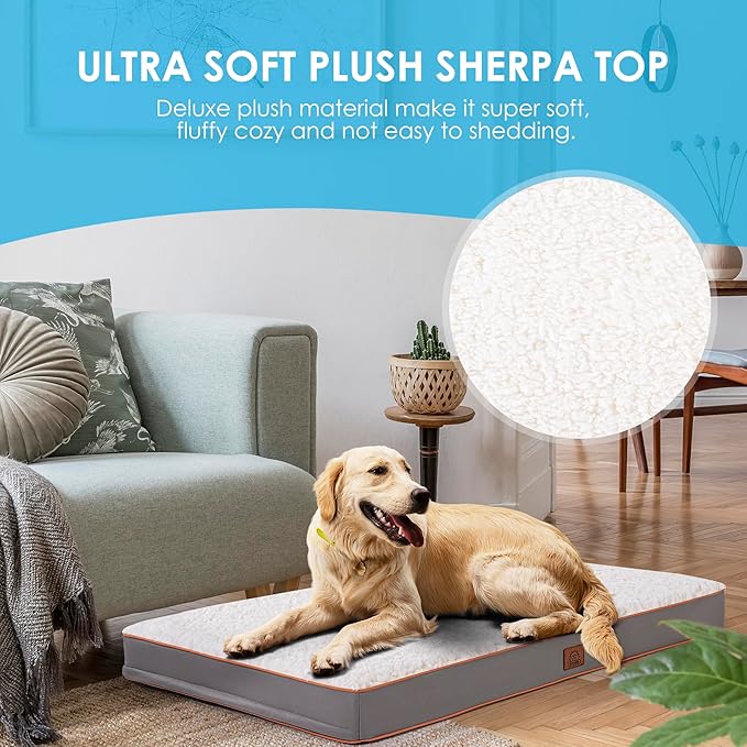Sunheir Washable Large Dog Bed Covers Soft Plush Replacement, Waterproof Dog Bed Liner, Pet Bed Cover with Zipper 35x22x3 Inches, Light Grey, Cover Only