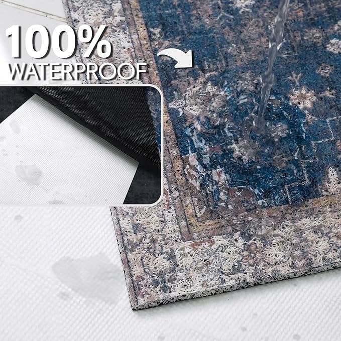 Cat Litter Mat Litter Trapping Mat, 40"x30" Waterproof Urine Proof Litter Box Mat Catcher Mat Non-Slip Washable for Kitty Kitten, Navy
