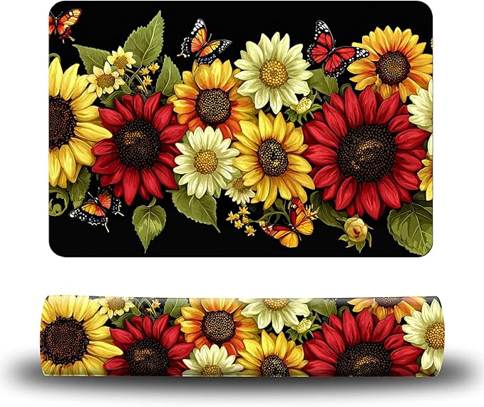 Dog Food Mat, 15.7" x 23.6" Absorbent Pet Feeding Mat for Food and Water, Waterproof Diatom Mud Pet Placemat with Non-Slip Rubber Backing, Easy Clean Cat Bowl Mat for Floors - Sunflower Red