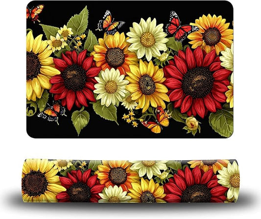 Dog Food Mat, 15.7" x 23.6" Absorbent Pet Feeding Mat for Food and Water, Waterproof Diatom Mud Pet Placemat with Non-Slip Rubber Backing, Easy Clean Cat Bowl Mat for Floors - Sunflower Red