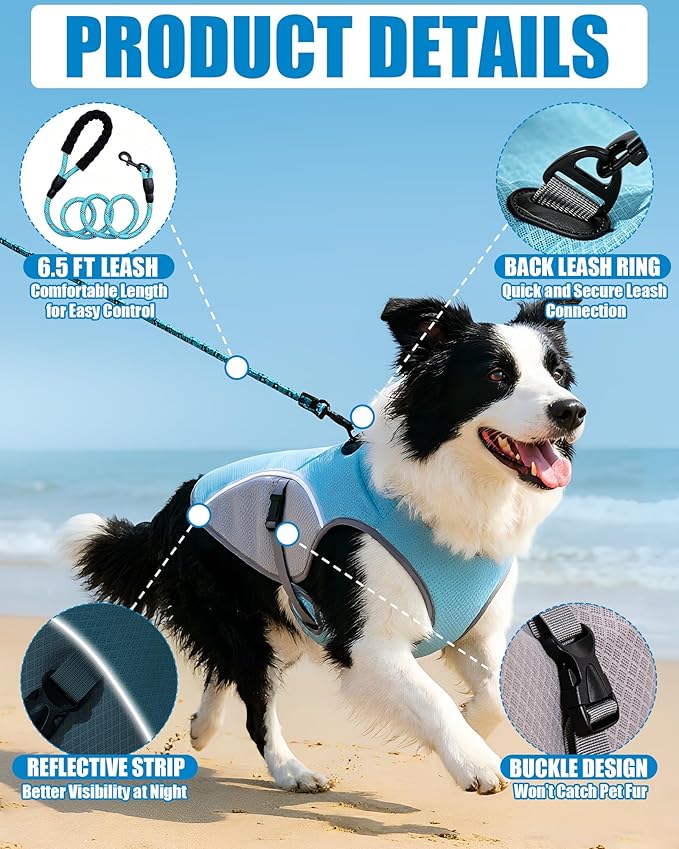Dog Cooling Vest with 6.5FT Leash, UPF50 Breathable Lightweight Heat Relief Vest for Small & Large Dogs, Hot Weather Summer Outdoor Walking Hiking