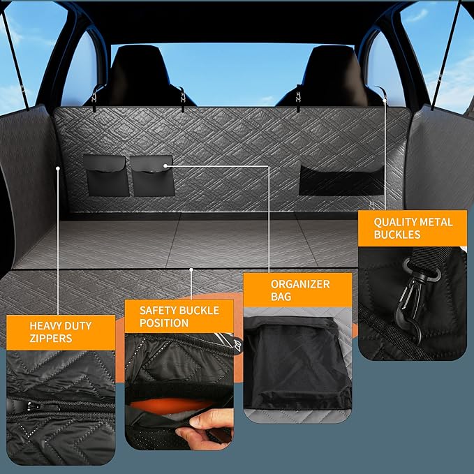 SugarFox Dog Car Seat Cover for Back Seat - Upgraded PU Leather Dog Hammock, 400lbs Hard Bottom Backseat Pet Cover, Waterproof Anti-Scratch + Pet Safety Belt (Black-54“x18”)
