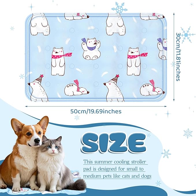 Nuanchu Dog Stroller Cooling Mat, Waterproof Gel Pet Cooling Pad for Summer, Washable Cat Sleeping Blanket, Portable Ice Gel Travel Mat for Cats, Crates, Car Seat(11.81 x 19.69 Inches,Colorful Bear)