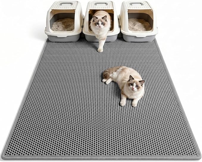 Pieviev Cat Litter Mat Double Layer Waterproof Urine Proof Trapping Mat 1 Pack (Gray, 47x36 Inch (Pack of 1))