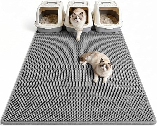 Pieviev Cat Litter Mat Double Layer Waterproof Urine Proof Trapping Mat 1 Pack (Gray, 47x36 Inch (Pack of 1))