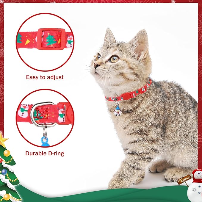 PUPTECK Cat Collar Breakaway with Bells, Kitten Collar Outfit Adjustable for Girl Boy Small Pet Puppy Bunny, Cute Costume Accessory with Safety Release Buckle (Bowtie-Christmas)