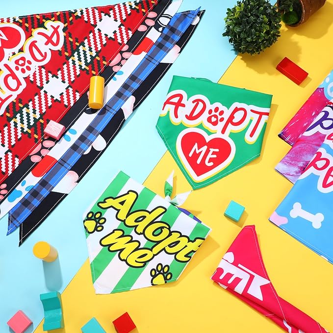 Huhumy 30 Pcs Adopt Me Dog Bandanas Bulk Pet Bibs Colorful Triangle Scarf Pet Adopt Me Bandanas for Medium Large Dogs Birthday Adoption Grooming Costume Decor