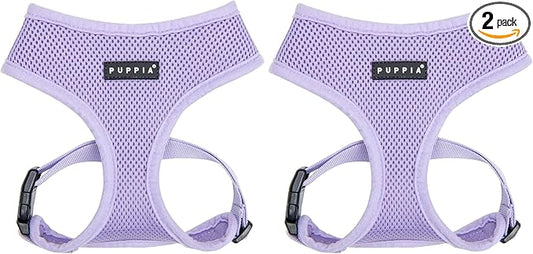 Puppia Soft Dog Harness No Choke Over-The-Head Triple Layered Breathable Mesh Adjustable Chest Belt and Quick-Release Buckle, Violet, Medium (Pack of 2)