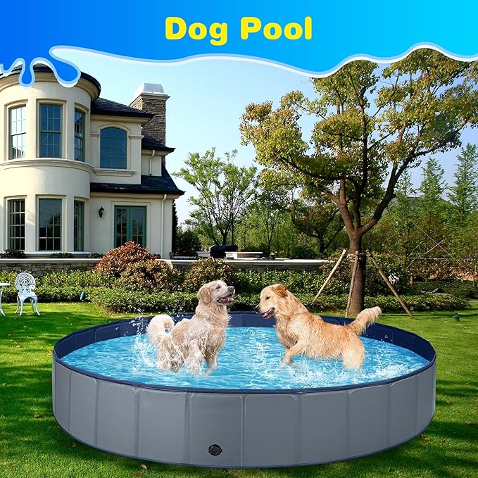 Jecoo Dog Pool for Large Dogs Kiddie Pool Hard Plastic Foldable Dog Bathing Tub Portable Outside Kids Swimming for Pets and Dogs Outdoor Backyard