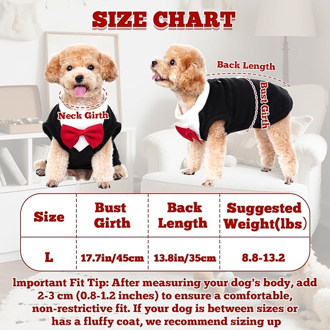 Dog Suit with Bow Tie Pet Tuxedo for Small Medium Dogs Cats Formal Clothes Puppy Outfits for Halloween Wedding Birthday (Black, Large)
