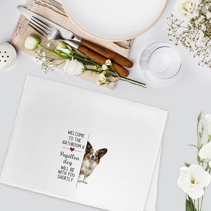 Funny Papillon Dog Gifts Hand Towels for Bathroom Decor, A Papillon Dog Will Be with You Shortly Hand Towels, Dogs Decorative Dish Tea Towel for Kitchen Bathroom, Dogs Gifts for Girls, 16x24 In