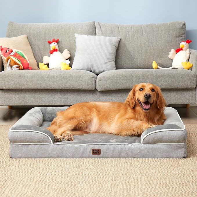 EHEYCIGA Dog Bed Cover Replacement for Large Sized Dog Bed, Waterproof Washable Removable Cover for Orthopedic Memory Foam Dog Sofa, Non-Slip Bottom, Grey, Cover Only