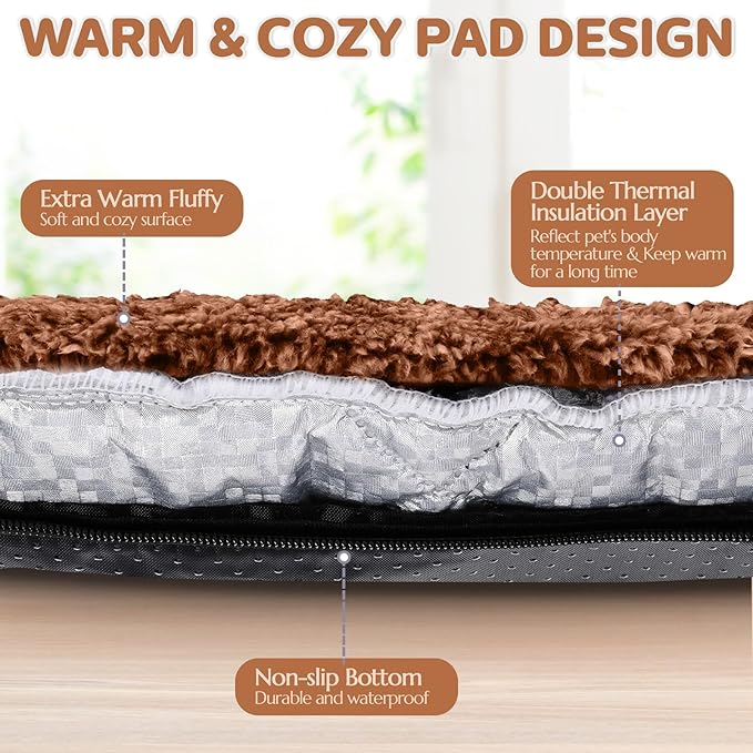 Self Warming Cat Bed Pad Self Heating Pet Mat Warmer Bed Mat for Feral and Indoor Washable Thermal Pet Kennel Pad with Anti-Slip Bottom(Brown,16 x 20 Inch)