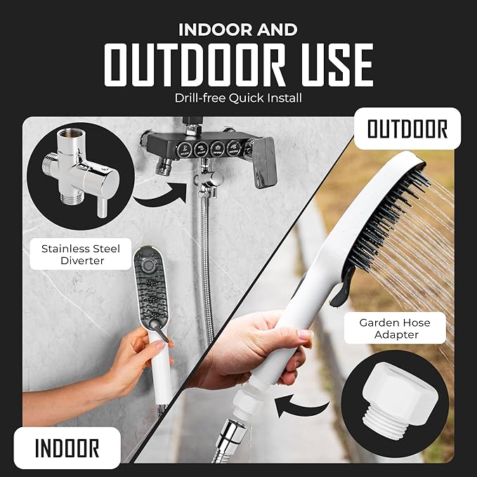Dog Shower Attachment with 4 Spray Modes, 6.5ft Stainless Steel Hose & Metal Diverter – Easy-Install Kit with Grooming Gloves and Absorbent Microfiber Pet Towel – Indoor/Outdoor Use
