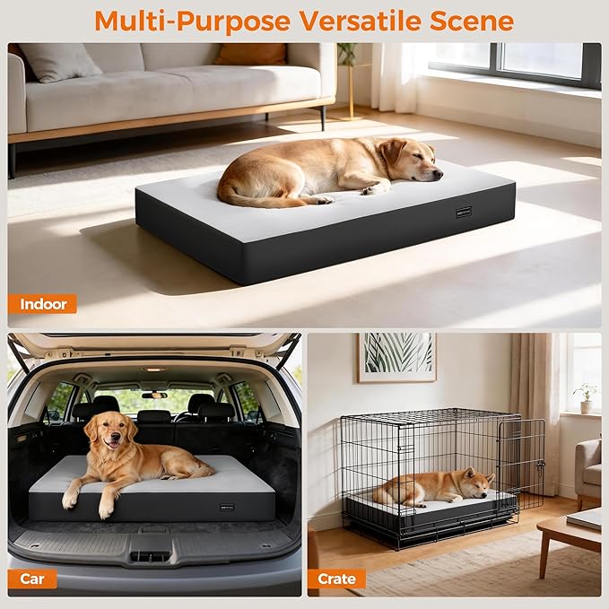 5 Inch Thick Orthopedic Dog Bed for Medium & Large Dogs, High Density Egg Crate Memory Foam with Support Foam, Waterproof Liner & TPU, Removable Washable Cover, Nonskid Bottom, 36"x27"x5", Grey