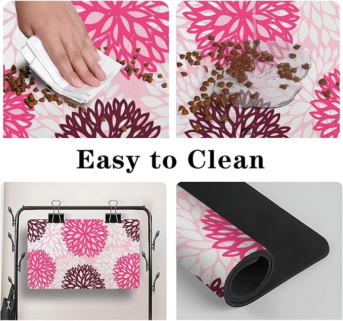 Dog Food Mats for Floors, Absorbent and Quick-Drying Pet Cat Food Mat,Anti-Fouling and Easy-to-Clean Pet Feeding Mat,Dog Bowl Mat for Messy Drinking Water Bowls.17x32, Bohemia Dahlia Floral Style