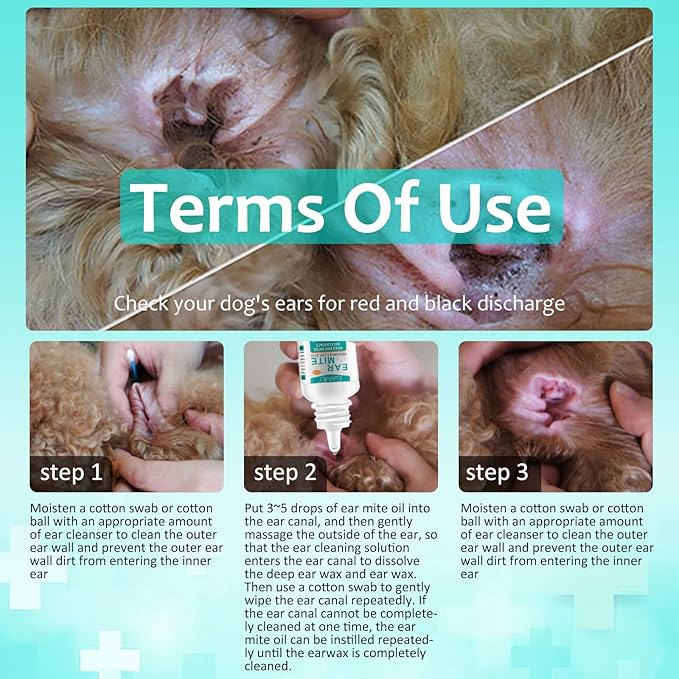 Ear Mites Treatment for Dogs & Cats - Cat Ear Mite Treatment with Aloe Vera, Kills on Contact & Soothes Itching, Vet-Recommended Formula for Pets Ear Cleaning, Fast-Acting 0.75oz Bottle