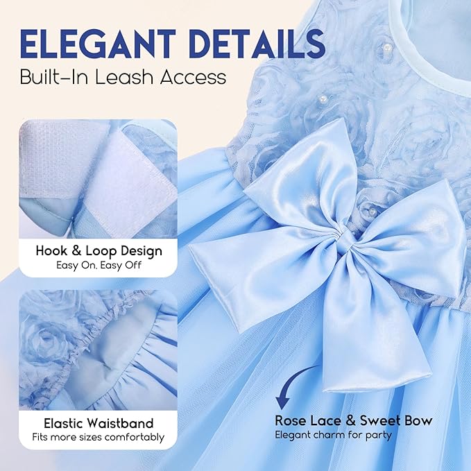 ASENKU Dog Dress Pet Wedding Dress Princess Lace Puppy Birthday Party Outfit Formal Apparel Girl for Small Medium Dogs Cats (XX-Small, Blue)