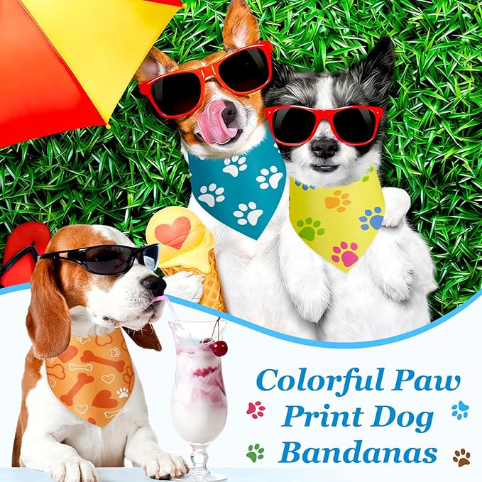 Abbylike 100 Pcs Paw Print Dog Bandanas Bulk Cute Footprint Bandanas for Dogs Triangle Kerchief Bib Scarf for Pets National Dog Day Party Costume Photo Props Accessories Pet Shops (19.7 x 13.8 x 13.8)