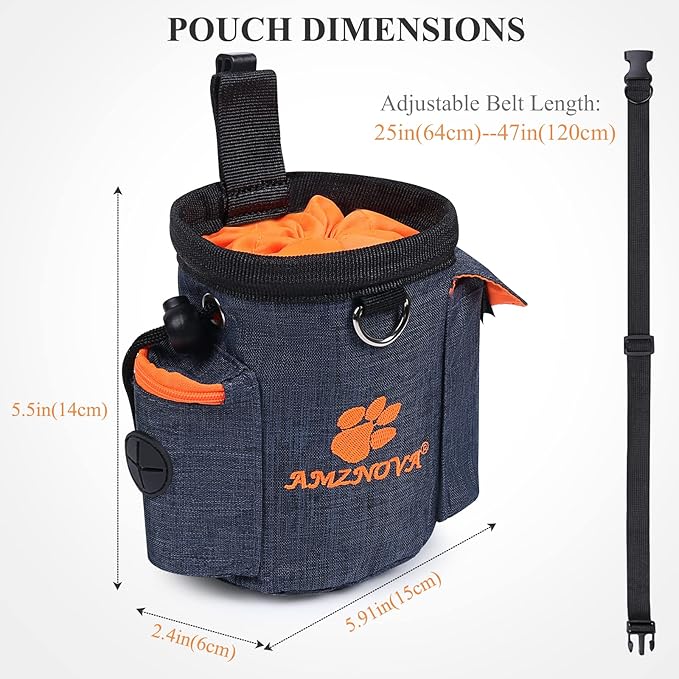 AMZNOVA Dog Treat Bag Treatnow Dog Treat Pouch, Training Pouch with Waist Belt & Clicker for Training & Walking, Waist Clip On Snack Fanny Pack for Pet, 3Cups, Heather Blue