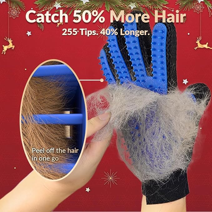 Upgraded Pet Grooming Gloves for Shedding - 1 Pair Dog Hair Remover Gloves for Bathing & Deshedding Cats, Dogs & Horses, Gentle Massage for Short & Long Hair (Blue)