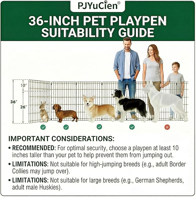 PJYuCien Octagonal Dog Playpen with Top Cover and Bottom Pad - Metal Foldable Exercise Pen, 8 Panels 36" H x 24" W Indoor Outdoor Pet Fence Puppy Crate Kennel, Black
