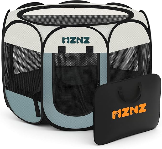 Dog Cat Playpen, Portable Small Animal Playpen Crate Indoor for Dogs Cats Rabbits, Foldable Guinea Pigs Bunny Cage Enclosure for Outdoor, Pop Up Dogs Cats Tent Kennel with Carrying Case, Grey