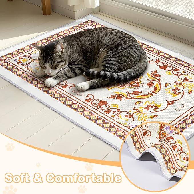 Washable Cat Litter Mat 28"x20" with Non-slip Bottom Waterproof Litter Box Mat Easy to Clean Litter Trapping Mat for Kitty