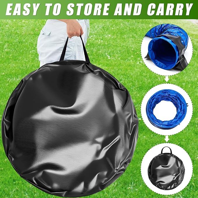Briwooody 28 in 10 Foot PVC Dog Agility Tunnel with Sandbags Dogs Agility Training Equipment Tunnel with 2 Pack Sandbags, Carry Bag and 4 Ground Spikes for All Medium Large Dogs(Blue)