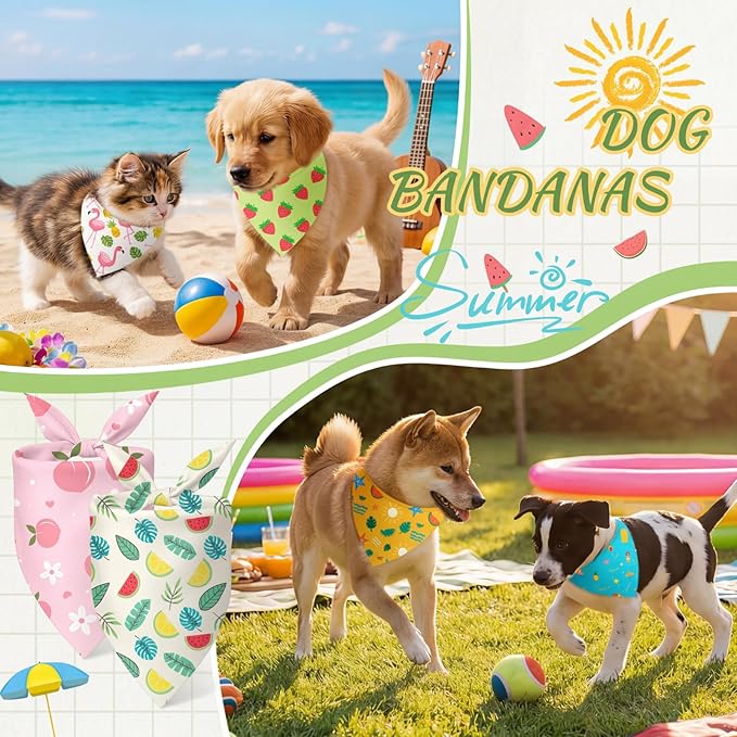 Abbylike 100 Pieces Summer Themed Dog Bandanas Bulk Hawaiian Dog Bandanas for Pets Triangle Kerchief Scarf Bibs Set for Summer Pets Dogs Party Costume Accessories, 25 Styles (19.7 x 13.8 x 13.8)