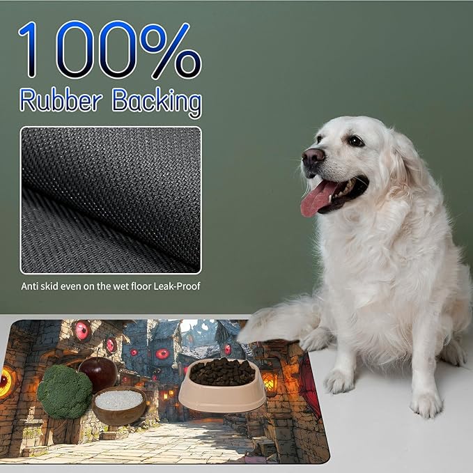 Dog Food Mat, 15.7" x 23.6" Absorbent Pet Feeding Mat for Food and Water, Waterproof Diatom Mud Pet Placemat with Non-Slip Rubber Backing, Easy Clean Cat Bowl Mat for Floors - Castle Town