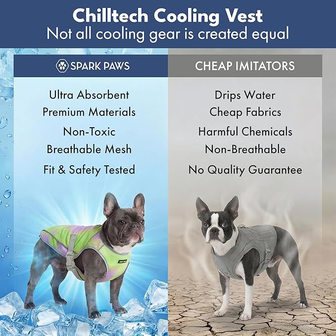 Spark Paws Dog Cooling Vest - SPF 50 UV Sun Protection - Summer Heat Relief Gear for Dogs, Lightweight, Evaporative Cooling - Dog Anxiety Relief Vest During Hot Days - Neon Purple - Size 2XL