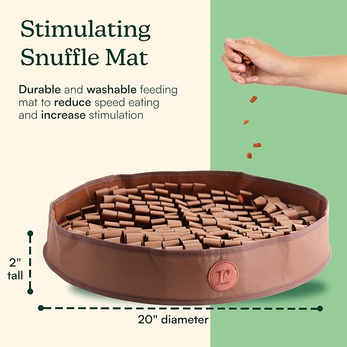 Reggie Snuffle Mat for Dogs, for Calming Support, Reducing Speed Eating, and Mental Stimulation, Durable & Easy to Clean Sniff Mat for Dogs, 20" Large Diameter, Dog Enrichment Toys, Bark Brown
