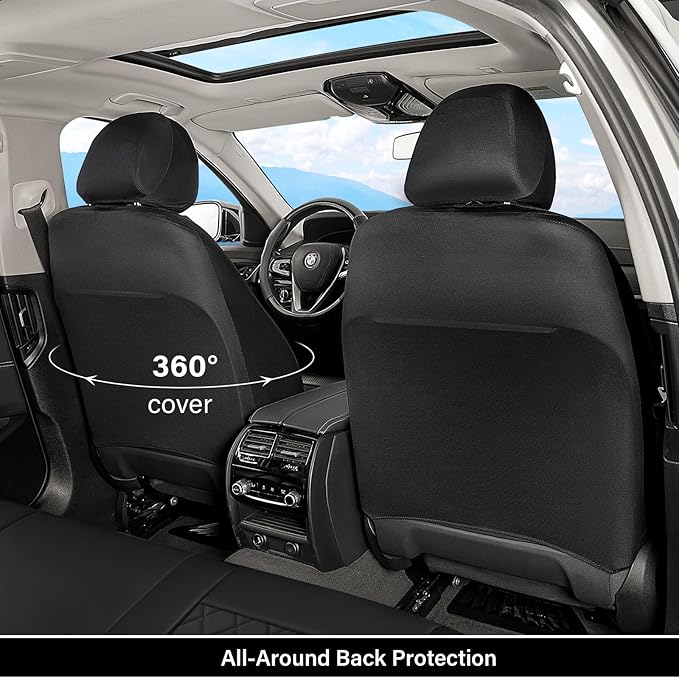 Coverado Universal Leather Seat Covers Full Set for 5 Seats – Waterproof, Durable All-Weather Protector for SUV, Pickup Truck, Sedan, Black