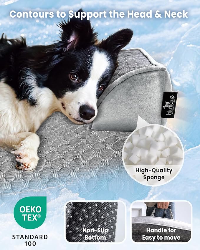Dog Cooling Mat Large Sized Cooling Dog Beds for Couch with Sides, Self Cooling Orthopedic Pet Bed with Removable Washable Cover for Sofa Floor Car, Durable & Non-Gel, 45 x 37 inch, Grey