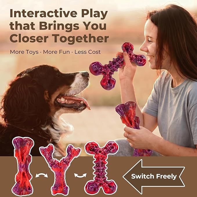 Kseroo Indestructible Dog Toys for Aggressive Chewers: 3-Pack Beef Flavored Hard Nylon Dog Chew Toys for Medium & Large Dogs(25-90lbs), Tough Super Chewer Dog Bones Toys to Keep Them Busy, Red