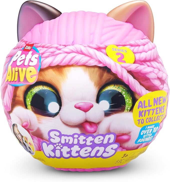 Pets Alive Smitten Kittens Series 2 (British Shorthair) by ZURU – Interactive Plush Cat Toy with 10 Sounds, Surprise Unboxing, Soft Collectible Pet for Ages 3+