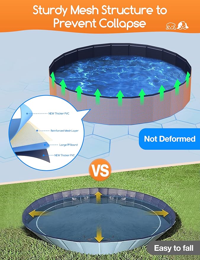Meowant Extra Large Foldable 107'' Hard Plastic Swimming Pool, Collapsible Dog Bath Pool, Portable Deep Dog Pools for Large Dogs (6XL-107'' 20'')