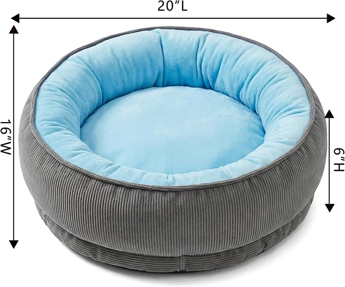 Calming Dog Bed for Small Dogs 16"x20" - Washable Donut Pet Bed with Anti-Slip Bottom, Soft Puppy Bed for Indoor Kittens and Cats with Removable Cover (Sky Blue)
