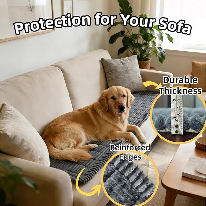 Dog Car Seat Cover, Pet Couch Covers for Car and Sofa, Non-Slip Backseat Pet Bed Mat, Machine Washable, Soft Plush Travel Seat Protector with Portable Storage Bag (Grey,23.6''×70'')