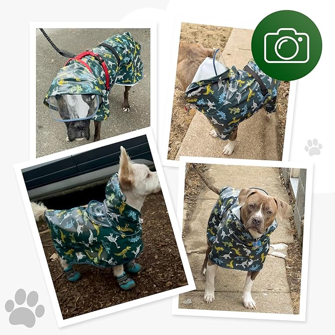 Dog Raincoat, Waterproof Windproof Dog Rain Jacket with Hood, Rain Coat with Leash Hole, Adjustable Raincoat Poncho for Small Medium Large Dogs Outdoor (Green, L)