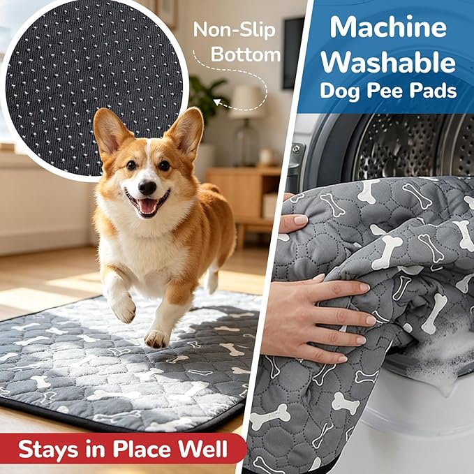 BAEJMJK Washable Dog Pee Pads 4-Layer Super Absorbent Puppy Training Pads Waterproof Non-Slip Leak-Proof Reusable Mats for Potty, Crate, Playpen & Travel(20"x28",Gray 2-Pack)